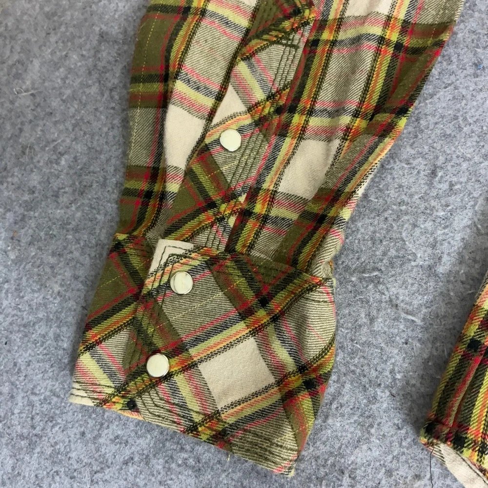 True Religion Mens 3XL Western Plaid Flannel Shirt Pearl Snap Green Y2K XXXL